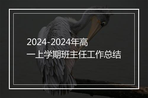 2024-2024年高一上学期班主任工作总结