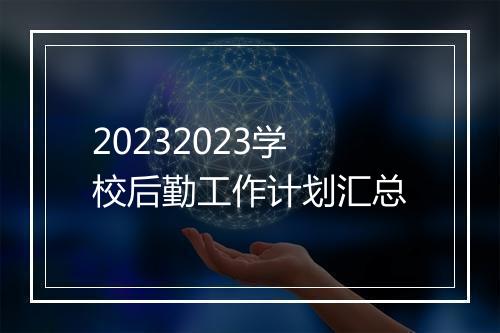 20232023学校后勤工作计划汇总