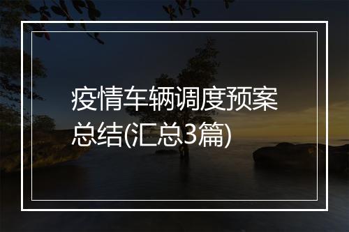 疫情车辆调度预案总结(汇总3篇)