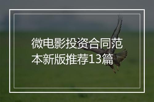 微电影投资合同范本新版推荐13篇