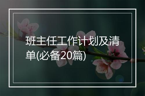 班主任工作计划及清单(必备20篇)