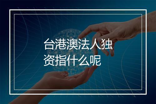 台港澳法人独资指什么呢