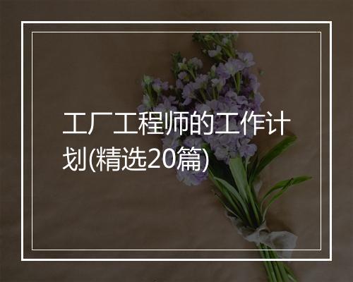 工厂工程师的工作计划(精选20篇)
