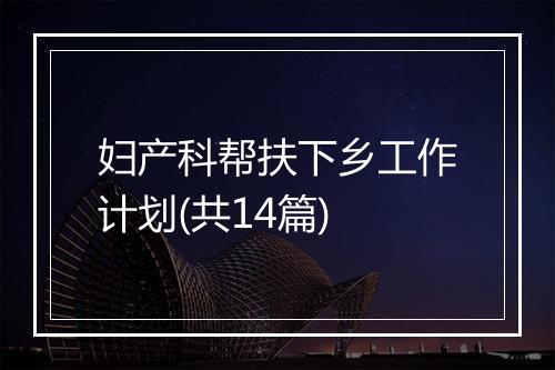妇产科帮扶下乡工作计划(共14篇)