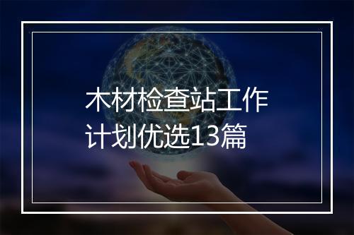木材检查站工作计划优选13篇