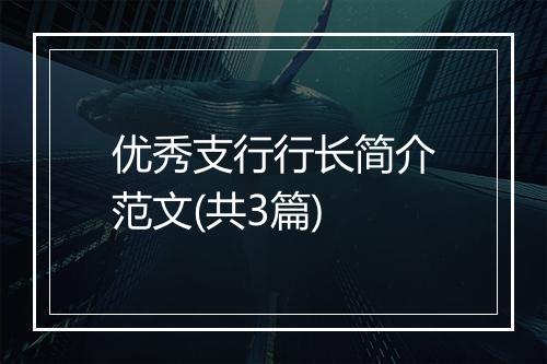 优秀支行行长简介范文(共3篇)
