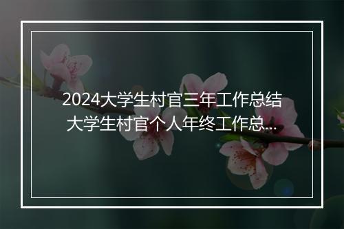 2024大学生村官三年工作总结 大学生村官个人年终工作总结范文甄选10篇