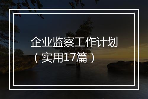企业监察工作计划（实用17篇）