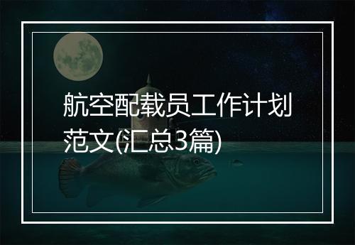 航空配载员工作计划范文(汇总3篇)