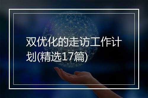双优化的走访工作计划(精选17篇)
