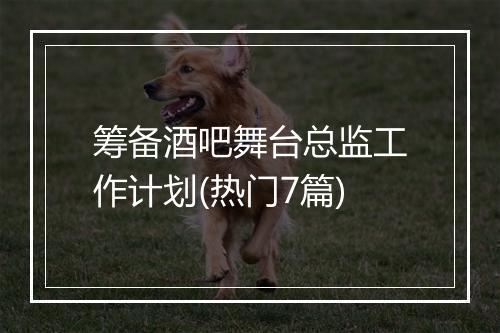 筹备酒吧舞台总监工作计划(热门7篇)
