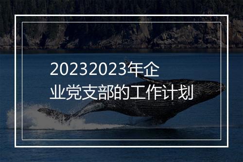 20232023年企业党支部的工作计划