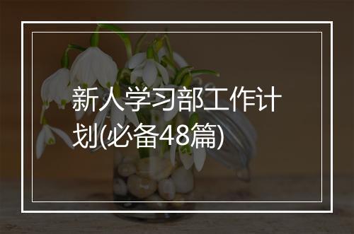新人学习部工作计划(必备48篇)