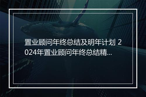 置业顾问年终总结及明年计划 2024年置业顾问年终总结精选9篇