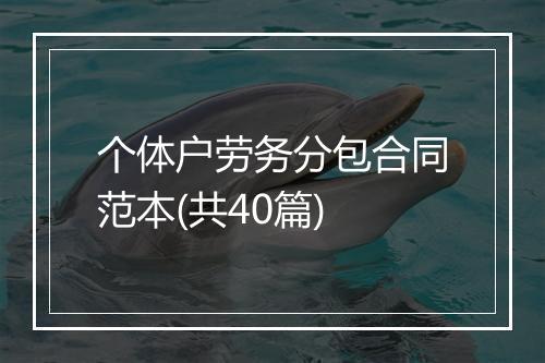 个体户劳务分包合同范本(共40篇)