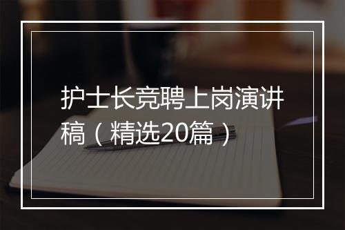护士长竞聘上岗演讲稿（精选20篇）