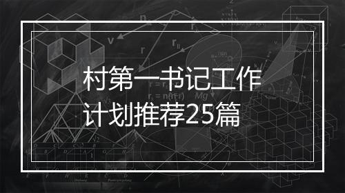 村第一书记工作计划推荐25篇