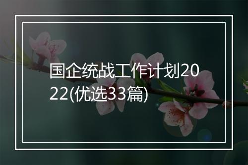 国企统战工作计划2022(优选33篇)