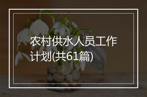 农村供水人员工作计划(共61篇)