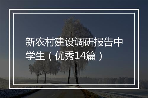 新农村建设调研报告中学生（优秀14篇）