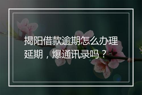 揭阳借款逾期怎么办理延期，爆通讯录吗？