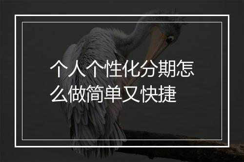 个人个性化分期怎么做简单又快捷