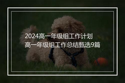 2024高一年级组工作计划 高一年级组工作总结甄选9篇