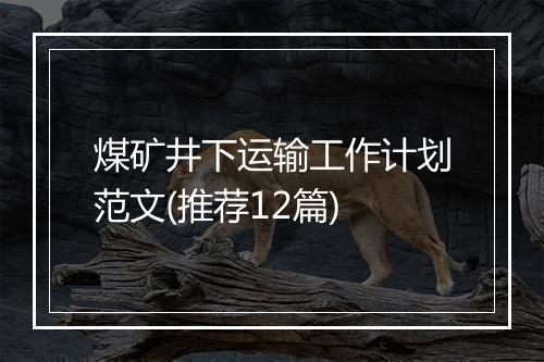 煤矿井下运输工作计划范文(推荐12篇)