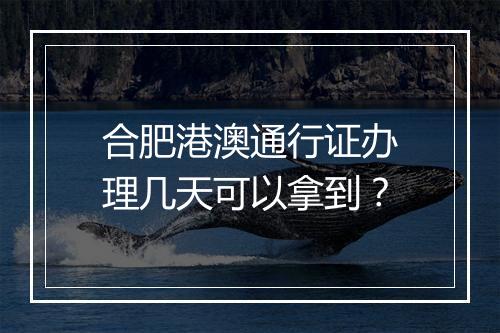 合肥港澳通行证办理几天可以拿到？