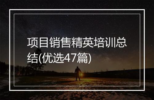 项目销售精英培训总结(优选47篇)