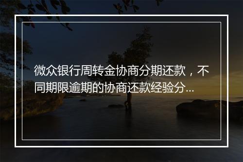 微众银行周转金协商分期还款，不同期限逾期的协商还款经验分享