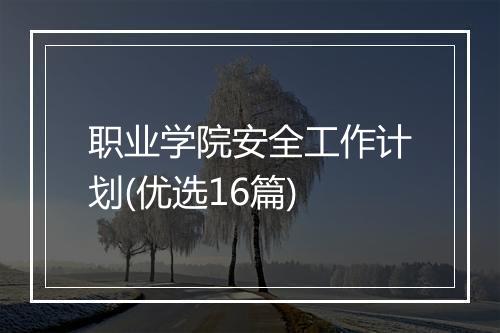 职业学院安全工作计划(优选16篇)