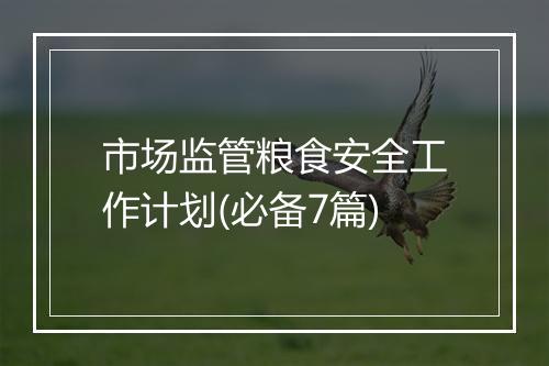市场监管粮食安全工作计划(必备7篇)