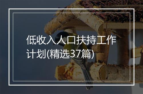 低收入人口扶持工作计划(精选37篇)