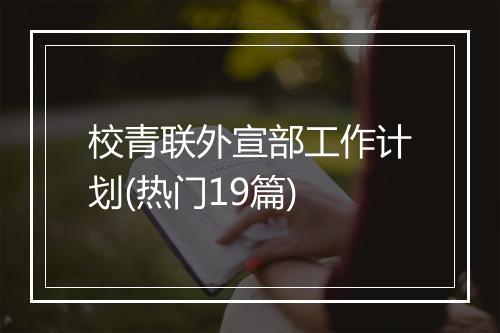 校青联外宣部工作计划(热门19篇)