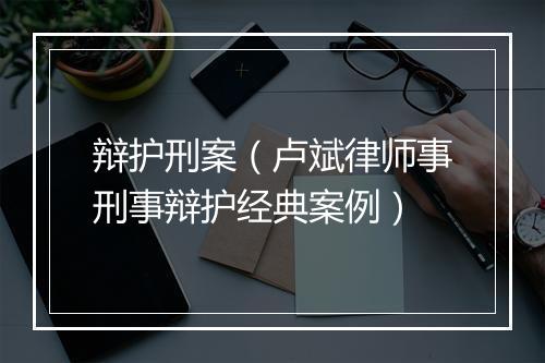 辩护刑案（卢斌律师事刑事辩护经典案例）