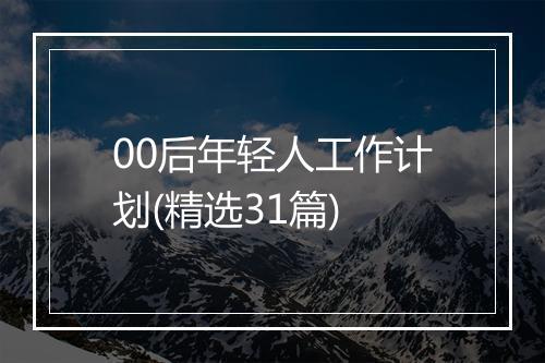 00后年轻人工作计划(精选31篇)