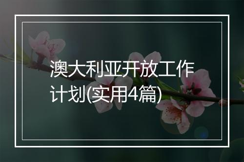 澳大利亚开放工作计划(实用4篇)