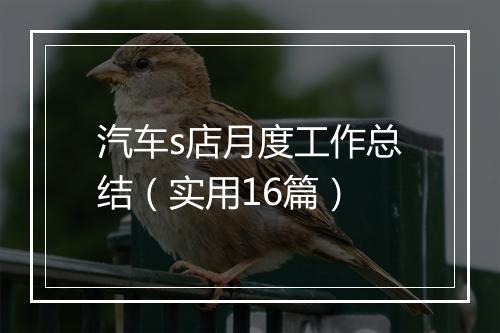 汽车s店月度工作总结（实用16篇）