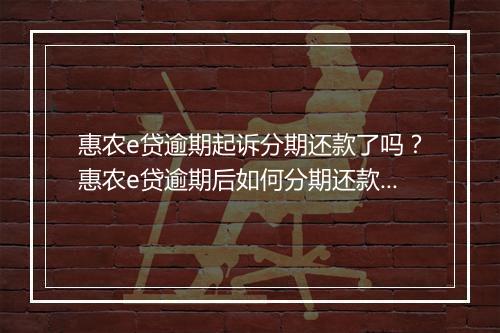 惠农e贷逾期起诉分期还款了吗？惠农e贷逾期后如何分期还款？