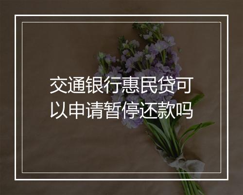 交通银行惠民贷可以申请暂停还款吗