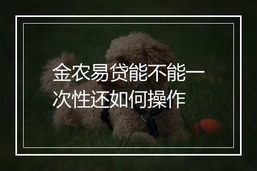 金农易贷能不能一次性还如何操作