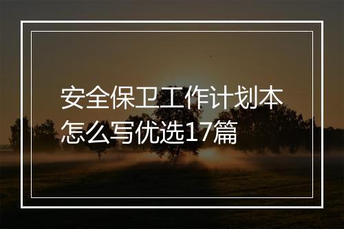 安全保卫工作计划本怎么写优选17篇