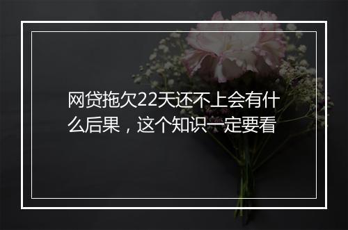 网贷拖欠22天还不上会有什么后果，这个知识一定要看