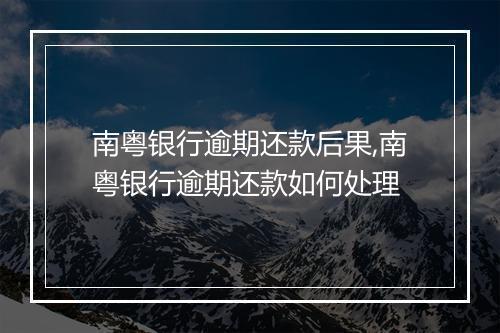南粤银行逾期还款后果,南粤银行逾期还款如何处理
