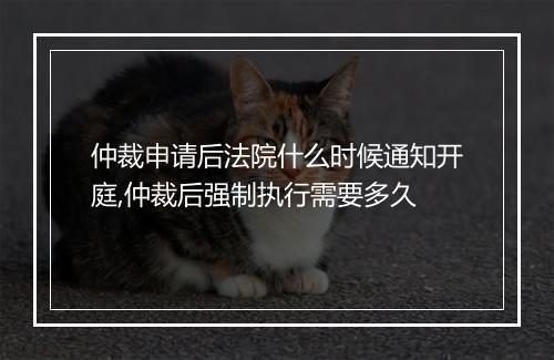 仲裁申请后法院什么时候通知开庭,仲裁后强制执行需要多久