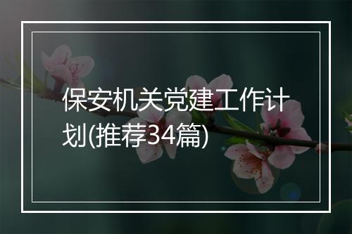 保安机关党建工作计划(推荐34篇)