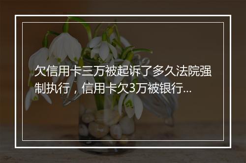 欠信用卡三万被起诉了多久法院强制执行，信用卡欠3万被银行起诉