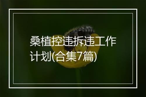 桑植控违拆违工作计划(合集7篇)