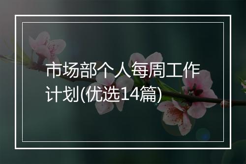 市场部个人每周工作计划(优选14篇)